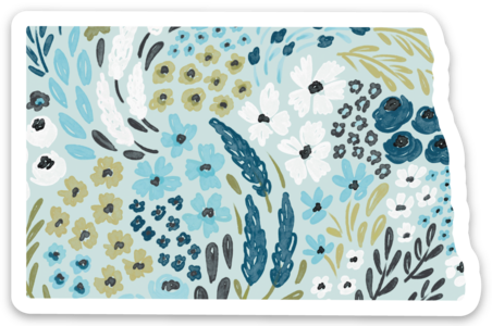 North Dakota Floral State Sticker, 3x2in.