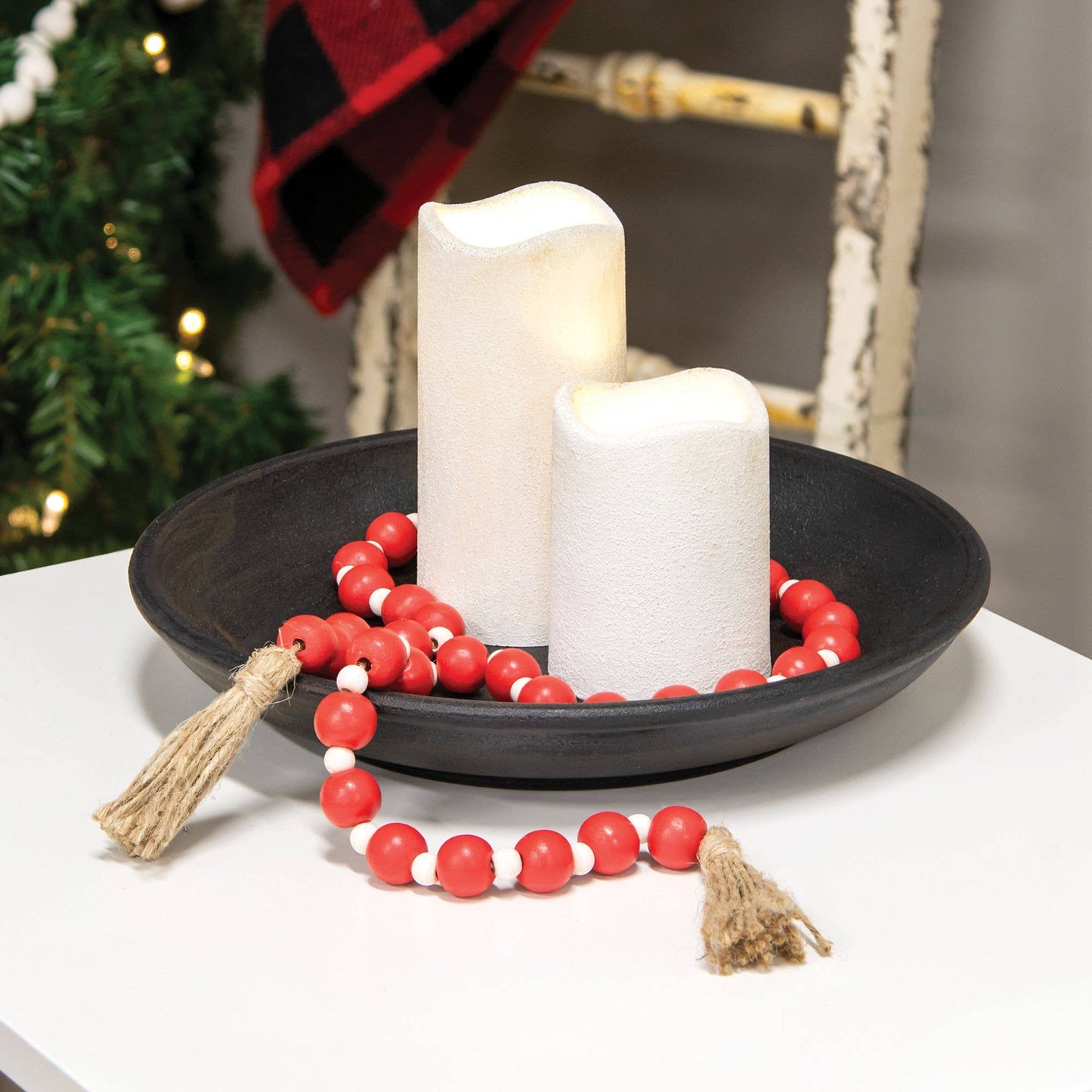 Red & White Bead Garland w/Tassel