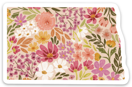 North Dakota Floral State Sticker, 3x2in.