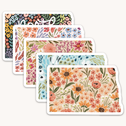 North Dakota Floral State Sticker, 3x2in.