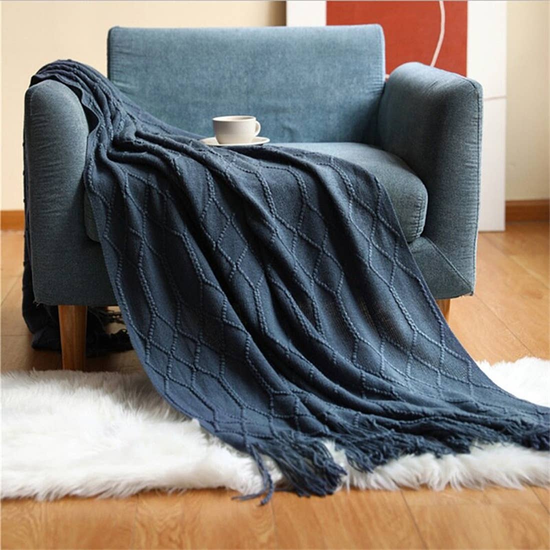 Rhombus Diamond Knit 50x60 Inch Throw Blanket
