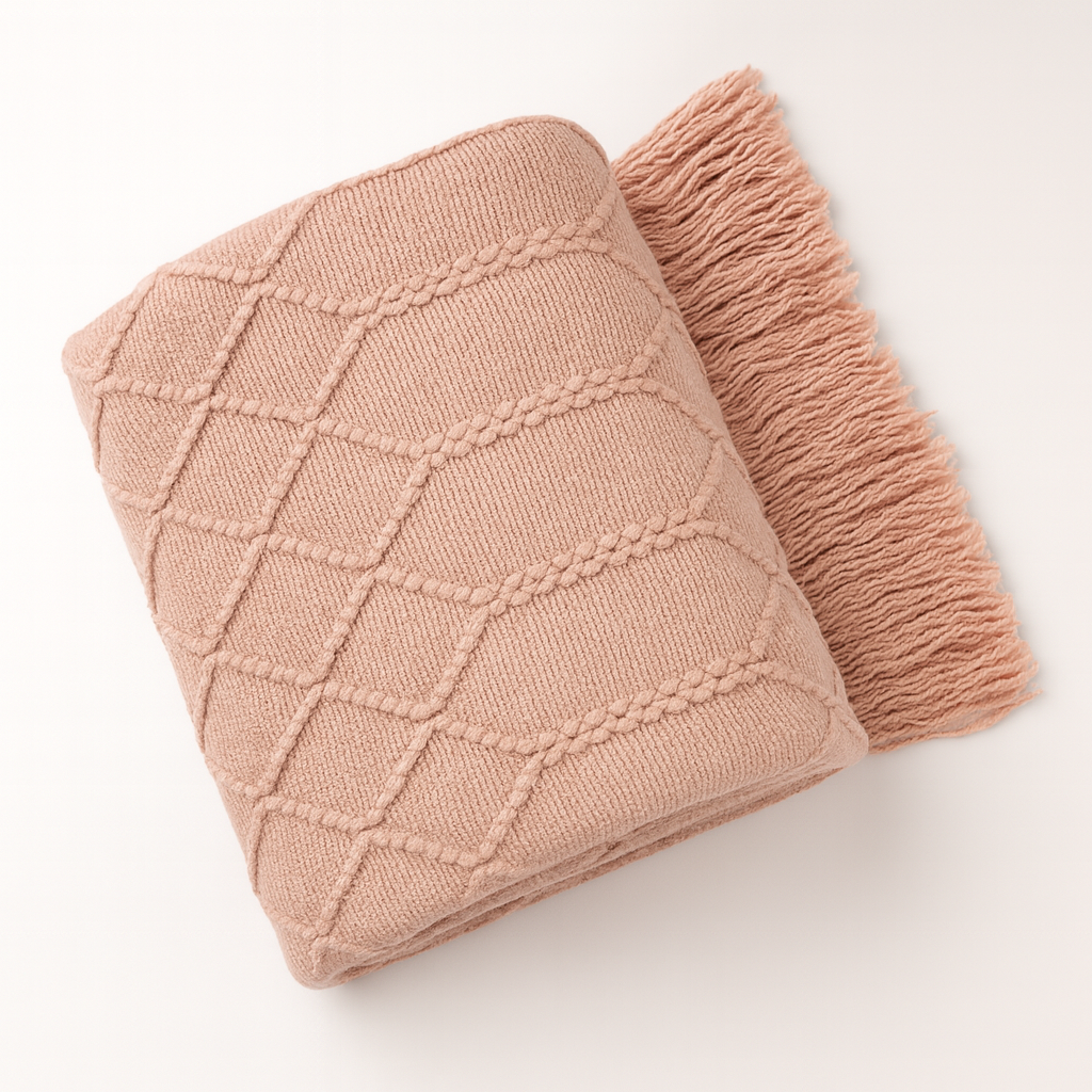 Rhombus Diamond Knit 50x60 Inch Throw Blanket