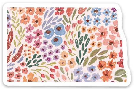 North Dakota Floral State Sticker, 3x2in.