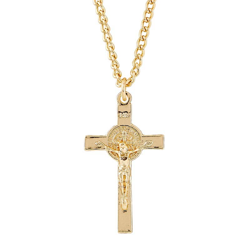 St Benedict Crcfx Necklace Gld