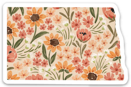 North Dakota Floral State Sticker, 3x2in.