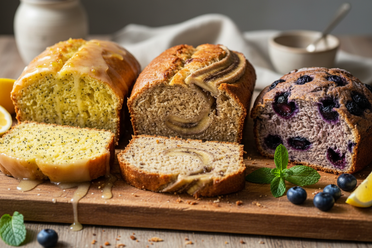 banana bread lemon poppy seed bread blueberry bread