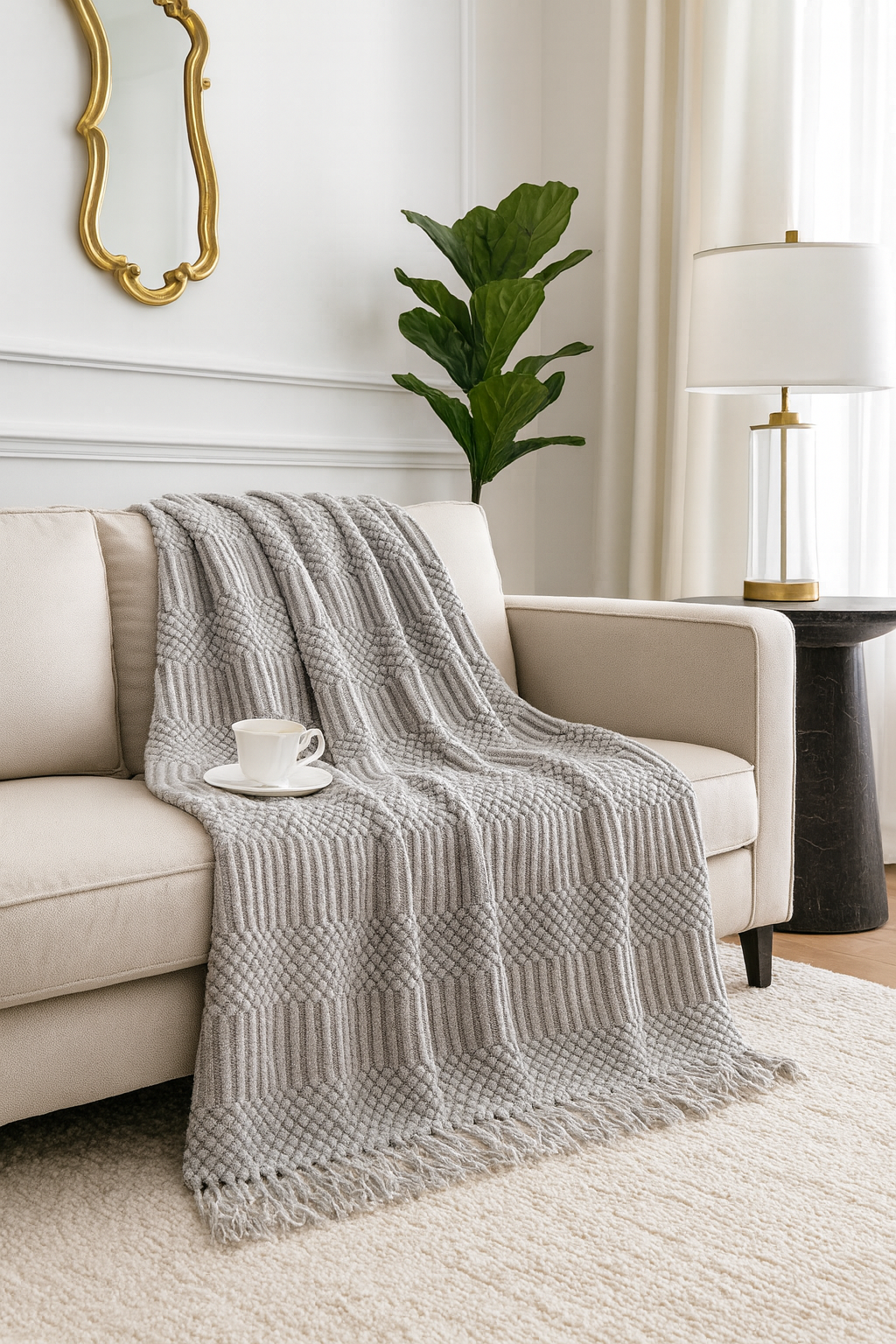 Grey Waffle Stripe 50x60 Inch Throw Blanket