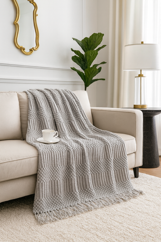 Grey Waffle Stripe 50x60 Inch Throw Blanket