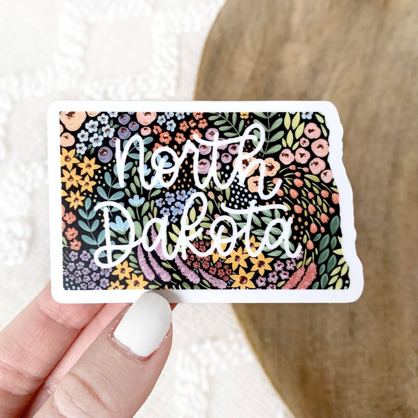 North Dakota Floral State Sticker, 3x2in.