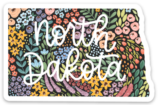 North Dakota Floral State Sticker, 3x2in.