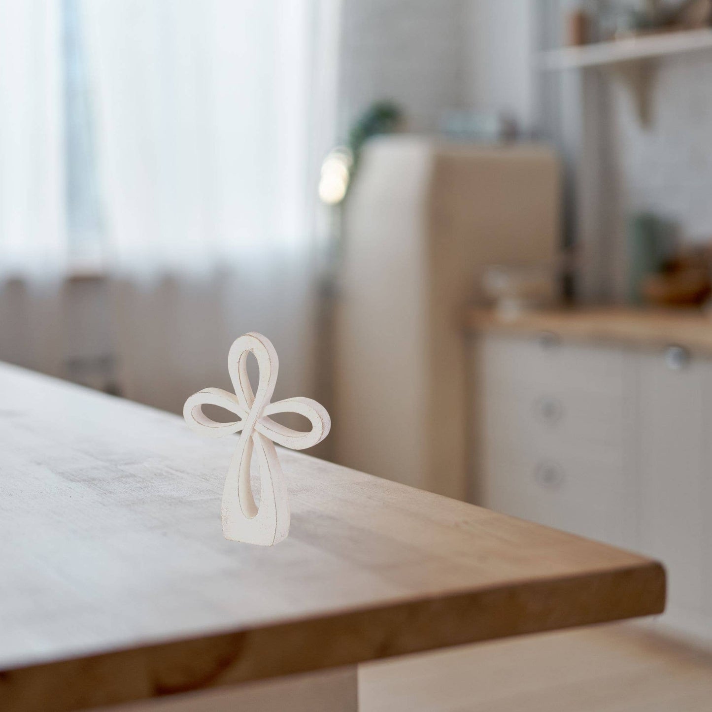 WHITE WASH TABLETOP CROSS 8"
