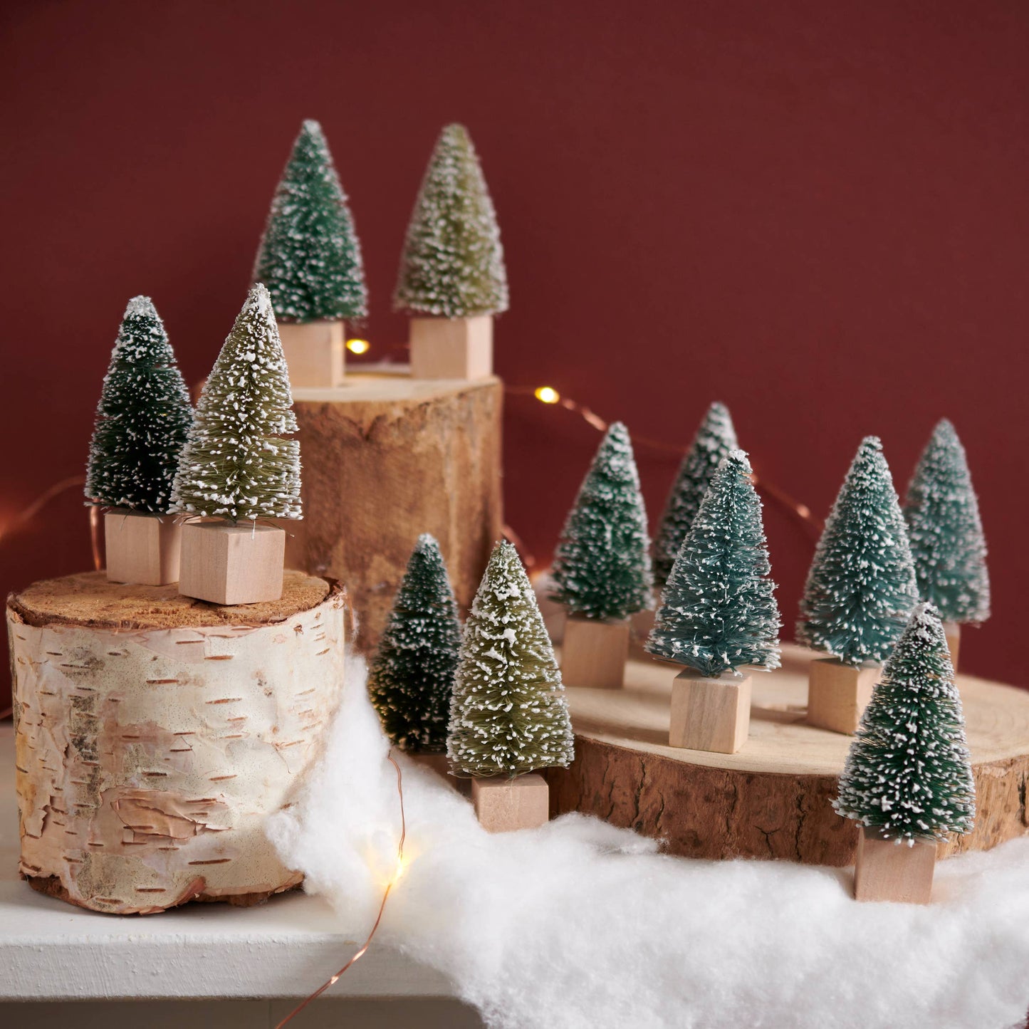 Mini Green Bottle Brush Tree Set