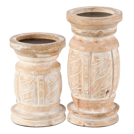 Whitewashed Candle Holder Set