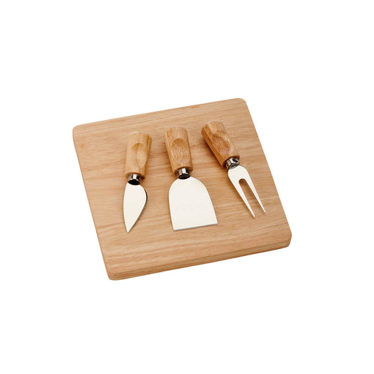 Rubberwood Cheese Cutting Board Set with 3 Cheese Knives