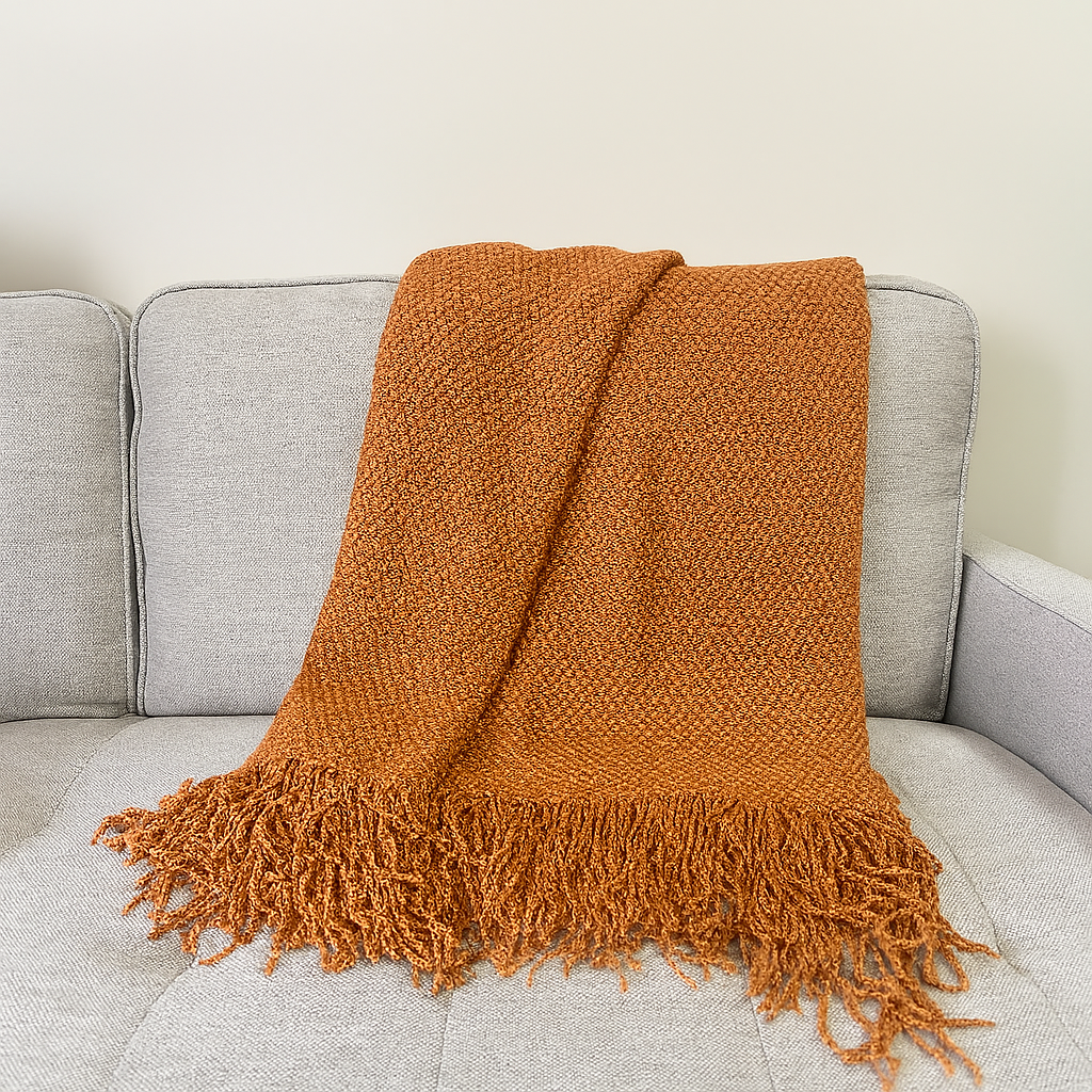 Knit Textured 50"x60" Throw Blanket with Fringe