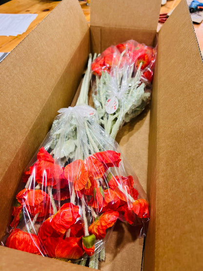 22'' Single Flocked Floral Poppy Spay, Colorful Silk Poppies