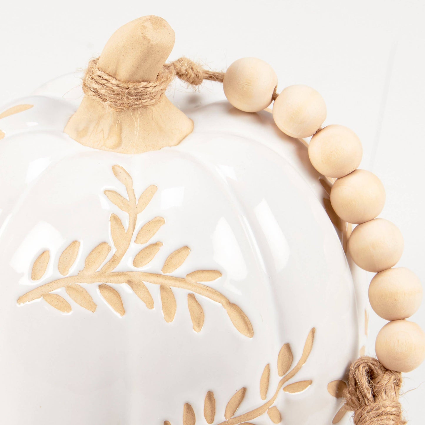 Small White Leaves Ceramic Pumpkin