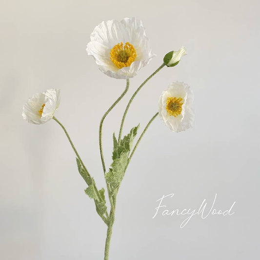 22'' Single Flocked Floral Poppy Spay, Colorful Silk Poppies