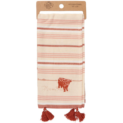 Highland Cow Striped Kitchen Towel