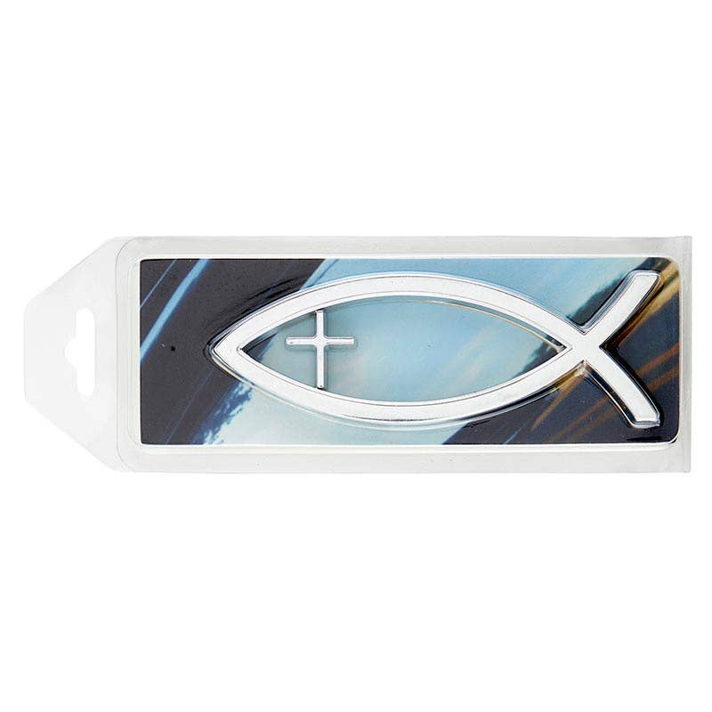 Slvr Ichthus W/ Cross Auto Emb