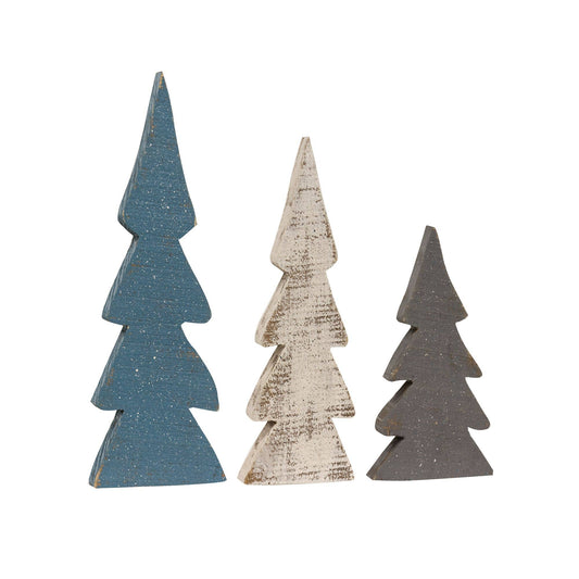 3/Set, Snowy Farmhouse Colors Wooden Trees