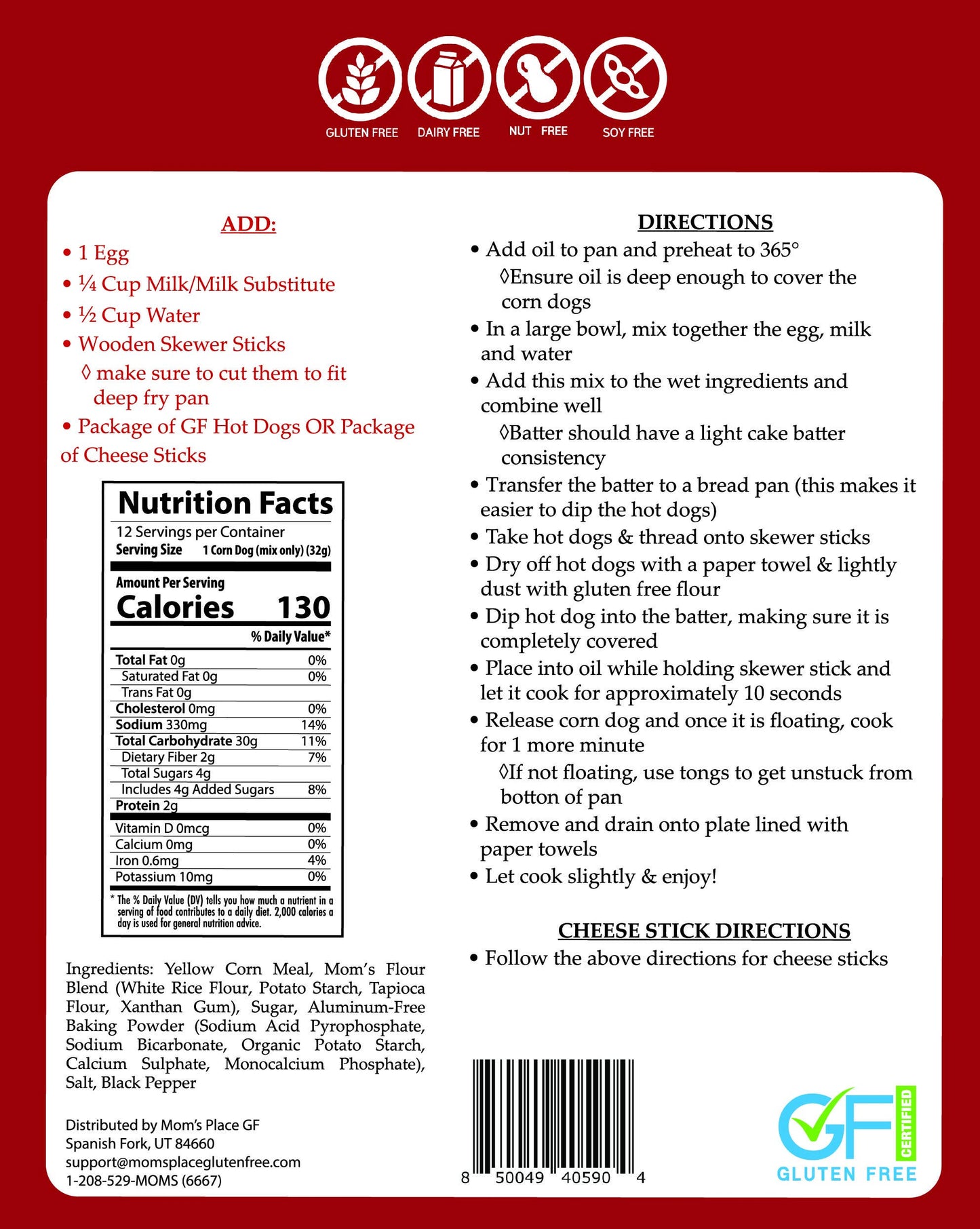 Gluten-Free Corn Dogs or Cheese Sticks Mix