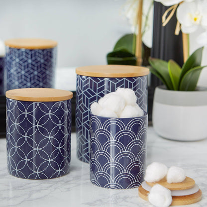 Nautical Blue And White Mixed Print Ceramic Canister