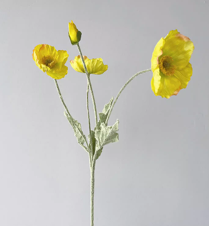 22'' Single Flocked Floral Poppy Spay, Colorful Silk Poppies