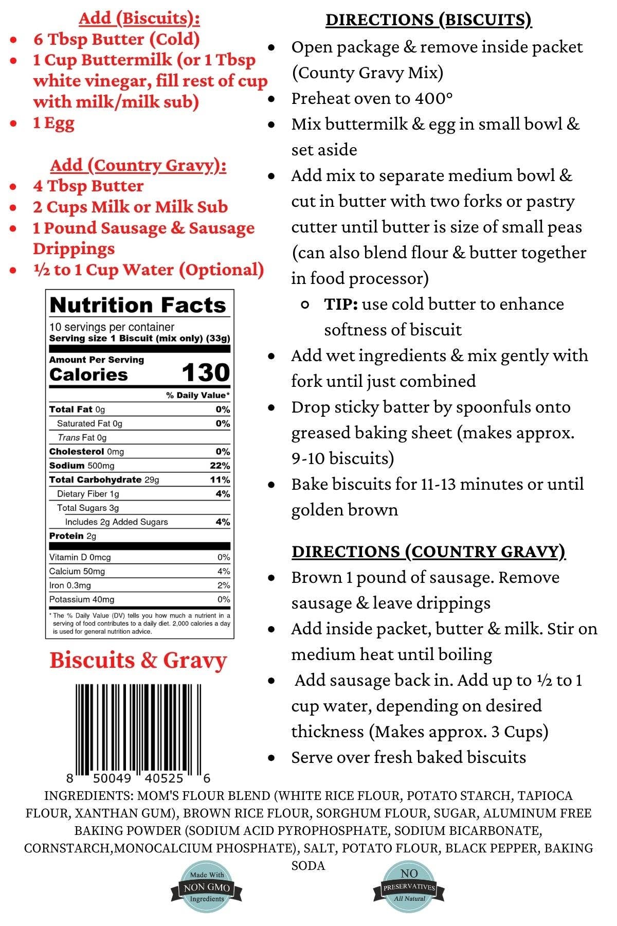 Gluten-Free Buttermilk Biscuits & Country Gravy Mix