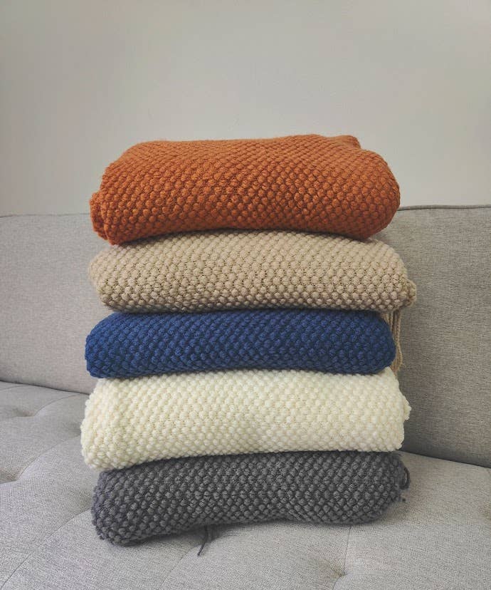 Knit Textured 50"x60" Throw Blanket with Fringe