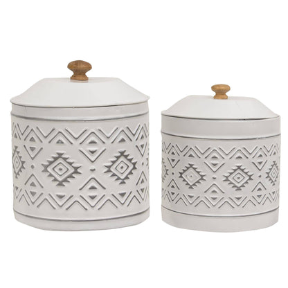 2/Set Aztec White Metal Canisters