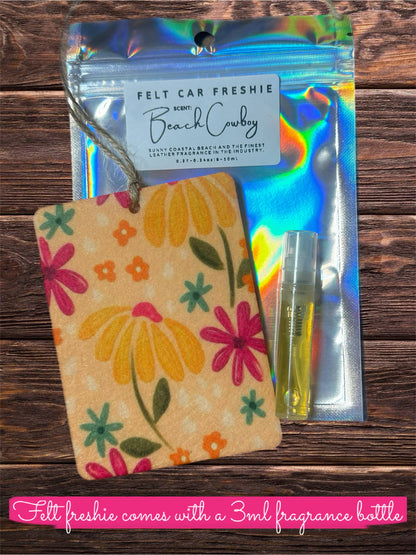 Yellow & Pink Flower Felt Car Freshener