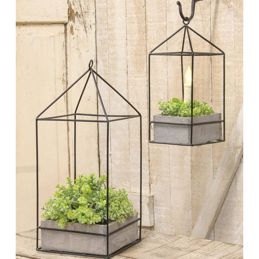 Wood Plant Holder With Metal Frame - Set of 2