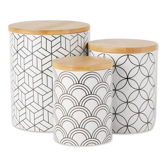 White And Black Mi x ed Print Ceramic Canister Set of 3