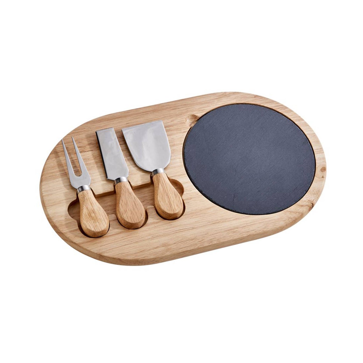 3-Piece Oval Slate & Wood Cheese Knife Set