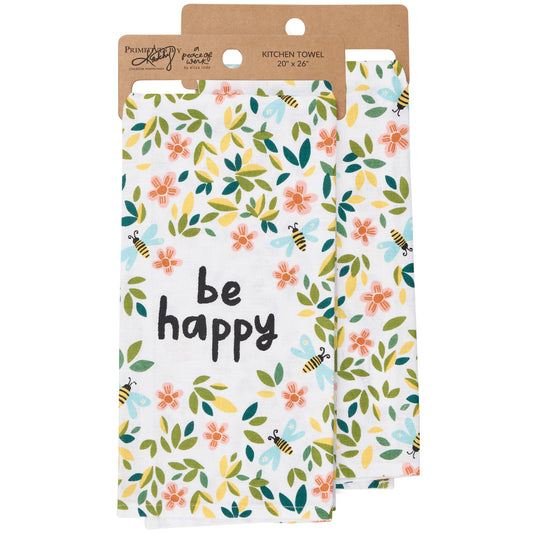 Floral Be Happy Kitchen Towel