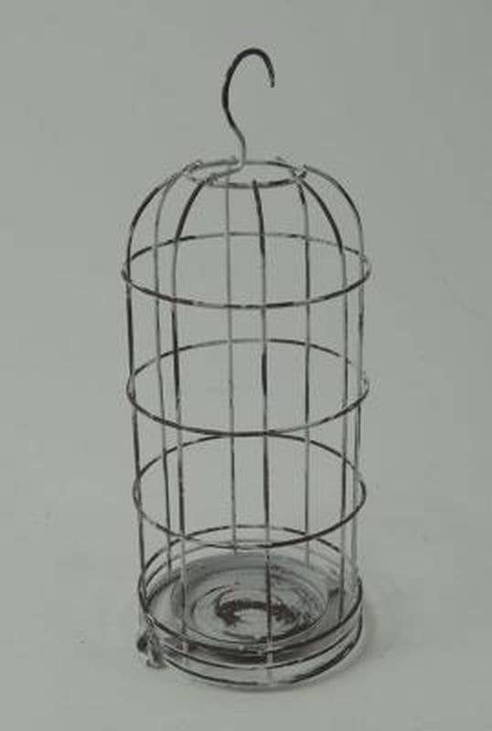 White Hanging Candle Cage 12"X4.75"