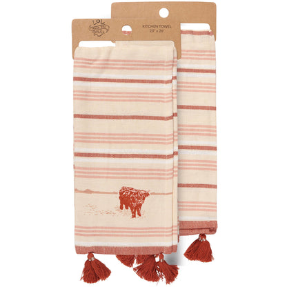 Highland Cow Striped Kitchen Towel