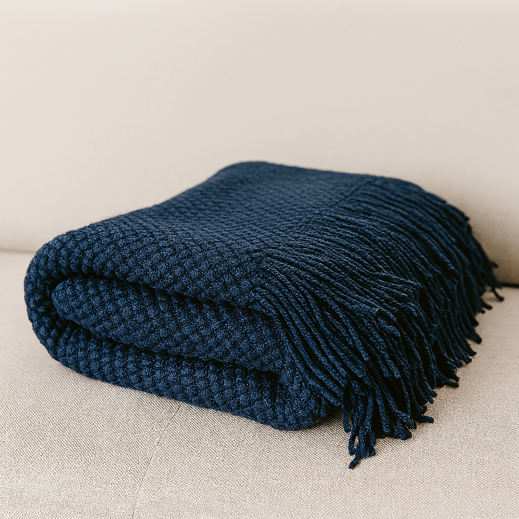 Knit Textured 50"x60" Throw Blanket with Fringe