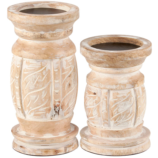 Whitewashed Candle Holder Set