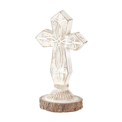 Crs Ttop Antique White Cross Rsn 6"H