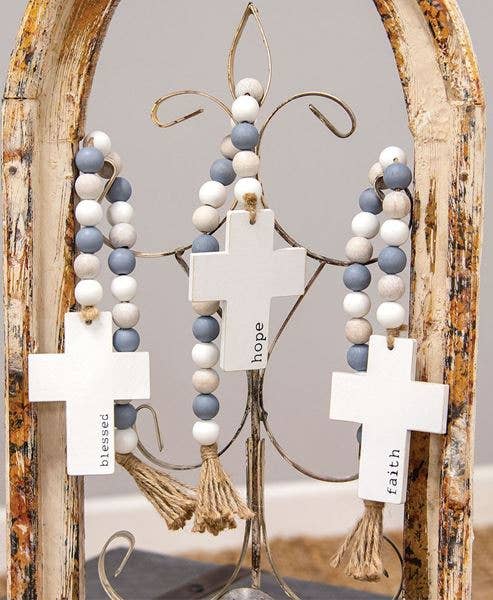 Hope, Blessed, Faith Beaded Cross Hanger, 3 Assorted