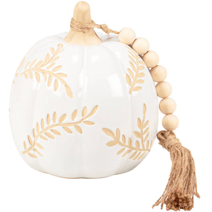 Small White Leaves Ceramic Pumpkin