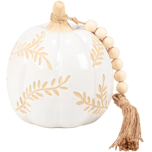 Small White Leaves Ceramic Pumpkin
