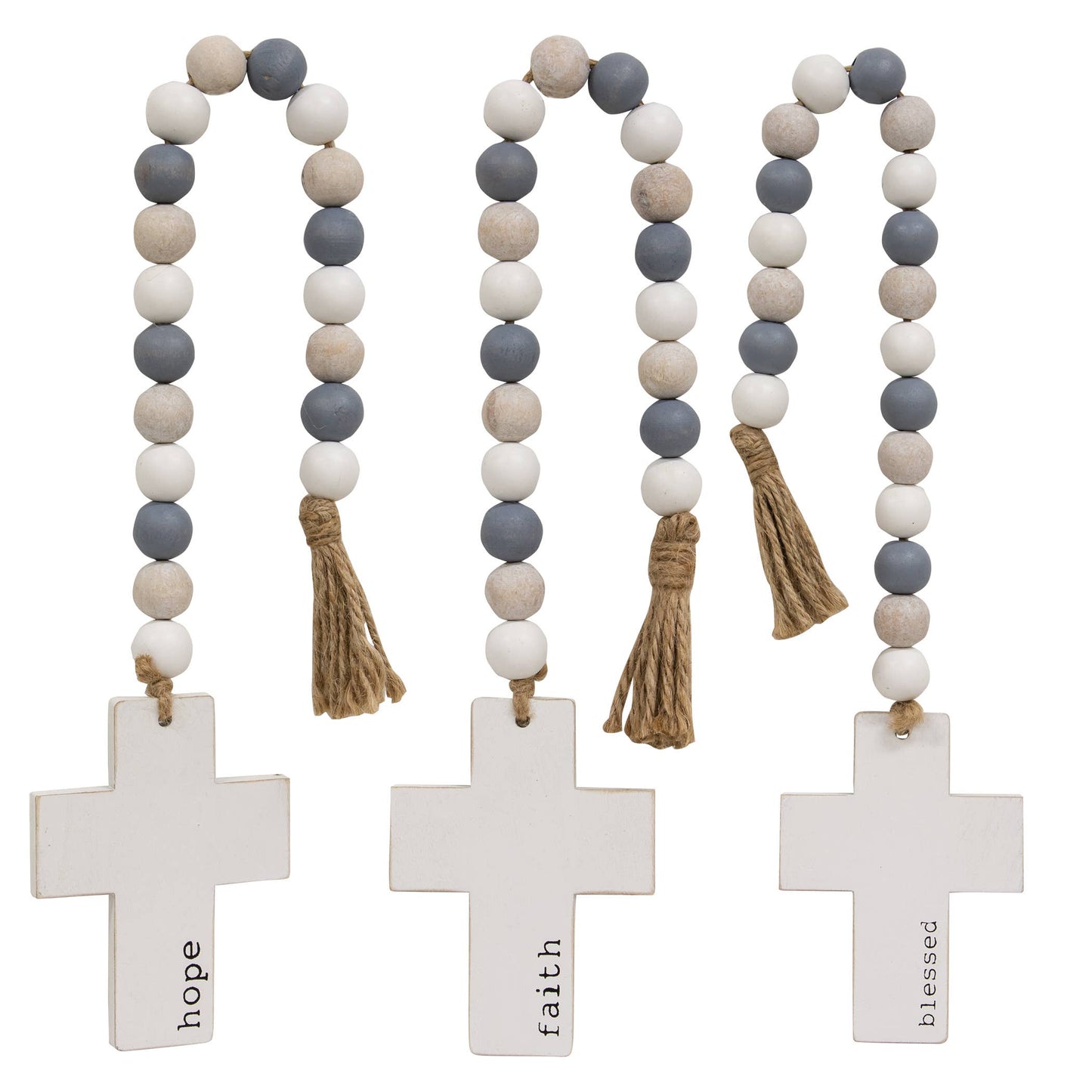 Hope, Blessed, Faith Beaded Cross Hanger, 3 Assorted
