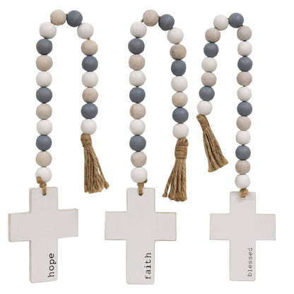 Hope, Blessed, Faith Beaded Cross Hanger, 3 Assorted