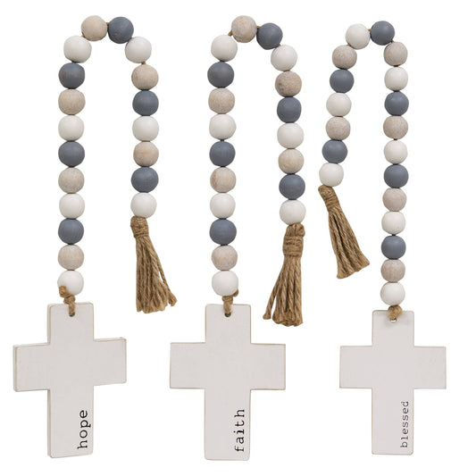 Hope, Blessed, Faith Beaded Cross Hanger, 3 Assorted