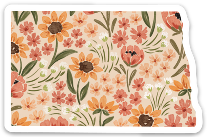 North Dakota Floral State Sticker, 3x2in.