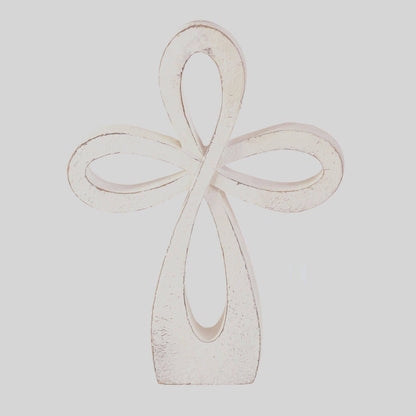 WHITE WASH TABLETOP CROSS 8"