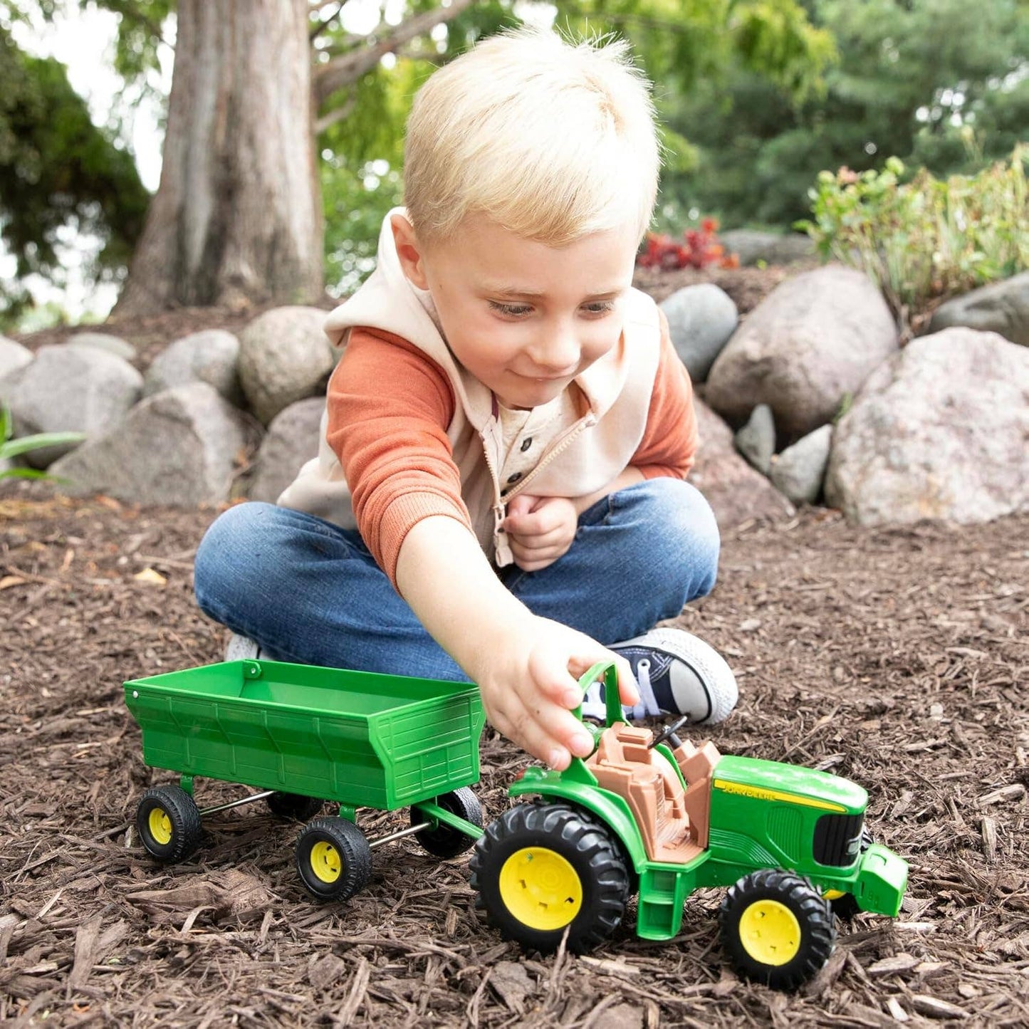 TOMY John Deere Kids Tractor Wagon Set - 8 Inch